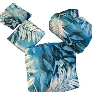 JSD Turquoise caribbean blue tropical plant transfer print QUEEN SHEET SET